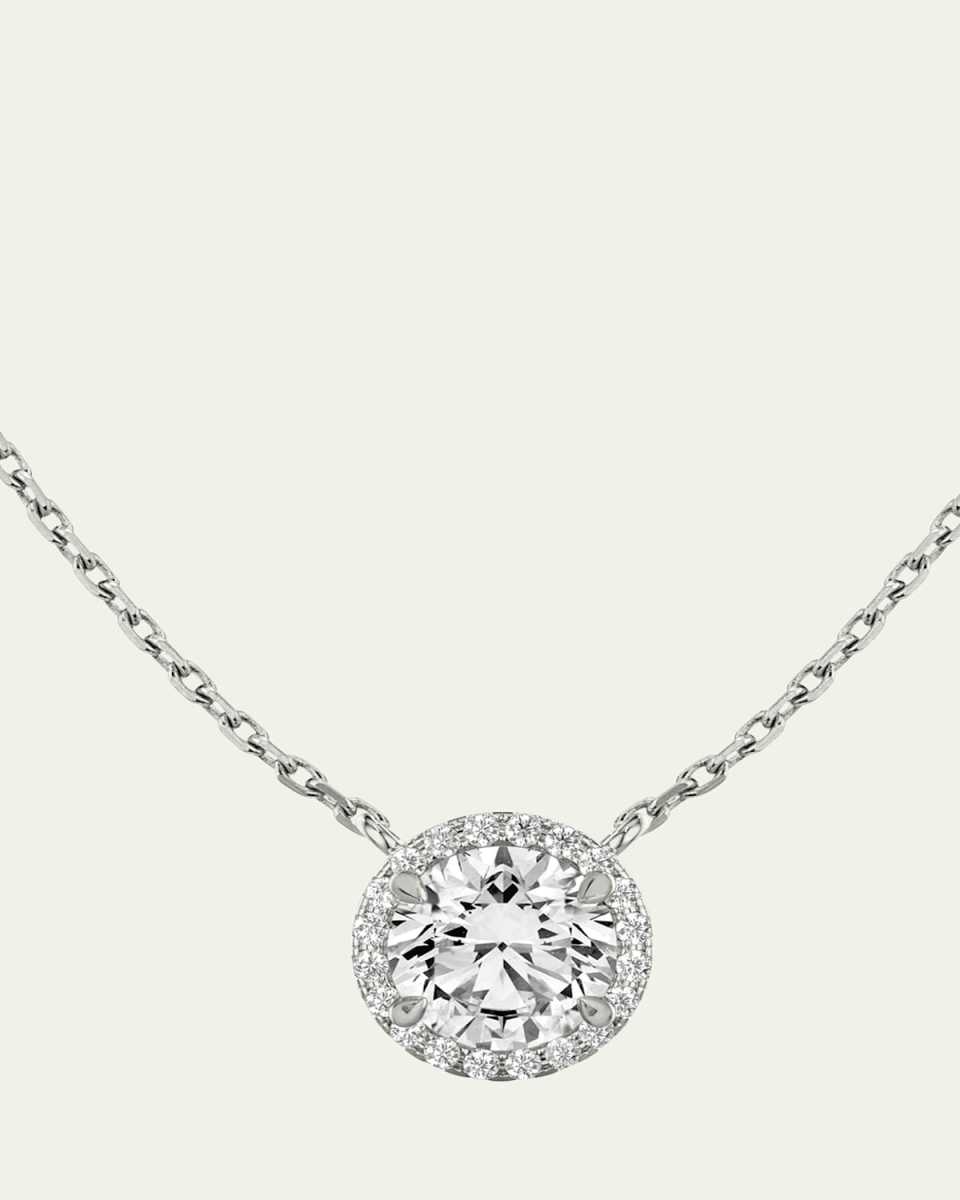 14K White Gold Brilliant-Cut Halo Lab Grown Diamond Necklace, 1.0tcw
